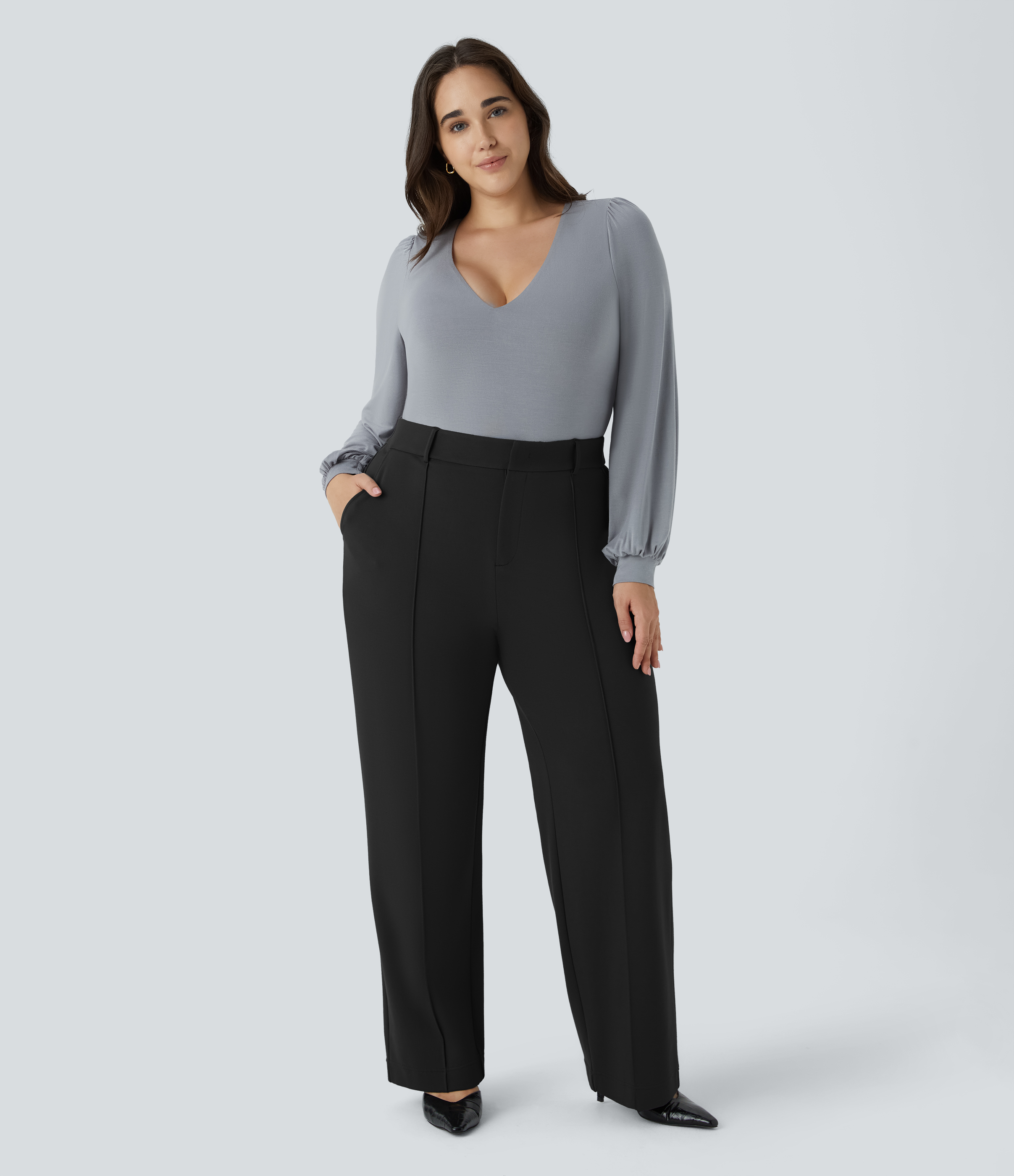 FlexHigh Waisted Zipper Pocket Straight Leg Plus Size Work Pants