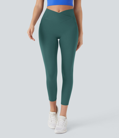 SoftlyZeroHigh Waisted Crossover Pocket Capri Yoga Leggings-UPF50+