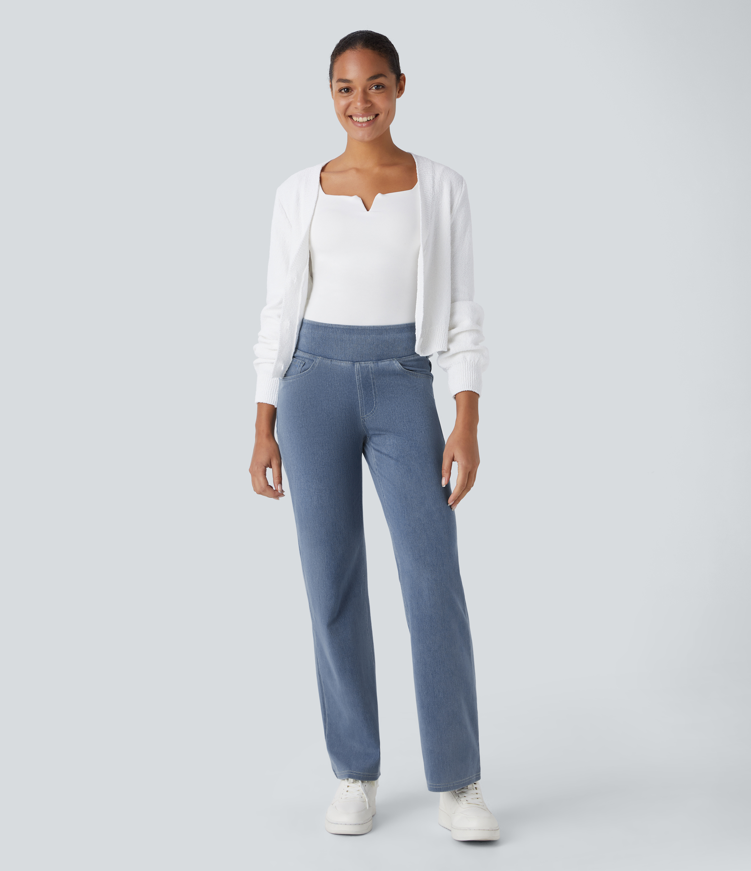 FlexHigh Waisted Pockets Straight Leg Work Jeans