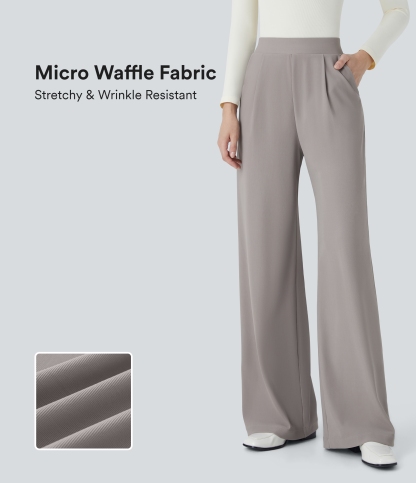 FlexHigh Waisted Body Sculpt Waist-Slimming Pocket Wide Leg Micro Waffle Work Pants