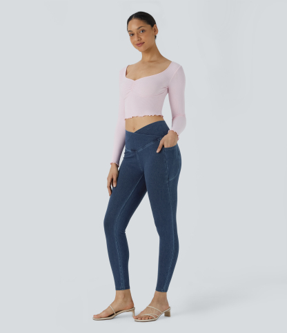 FlexCrossover Pocket Washed Denim Work Leggings