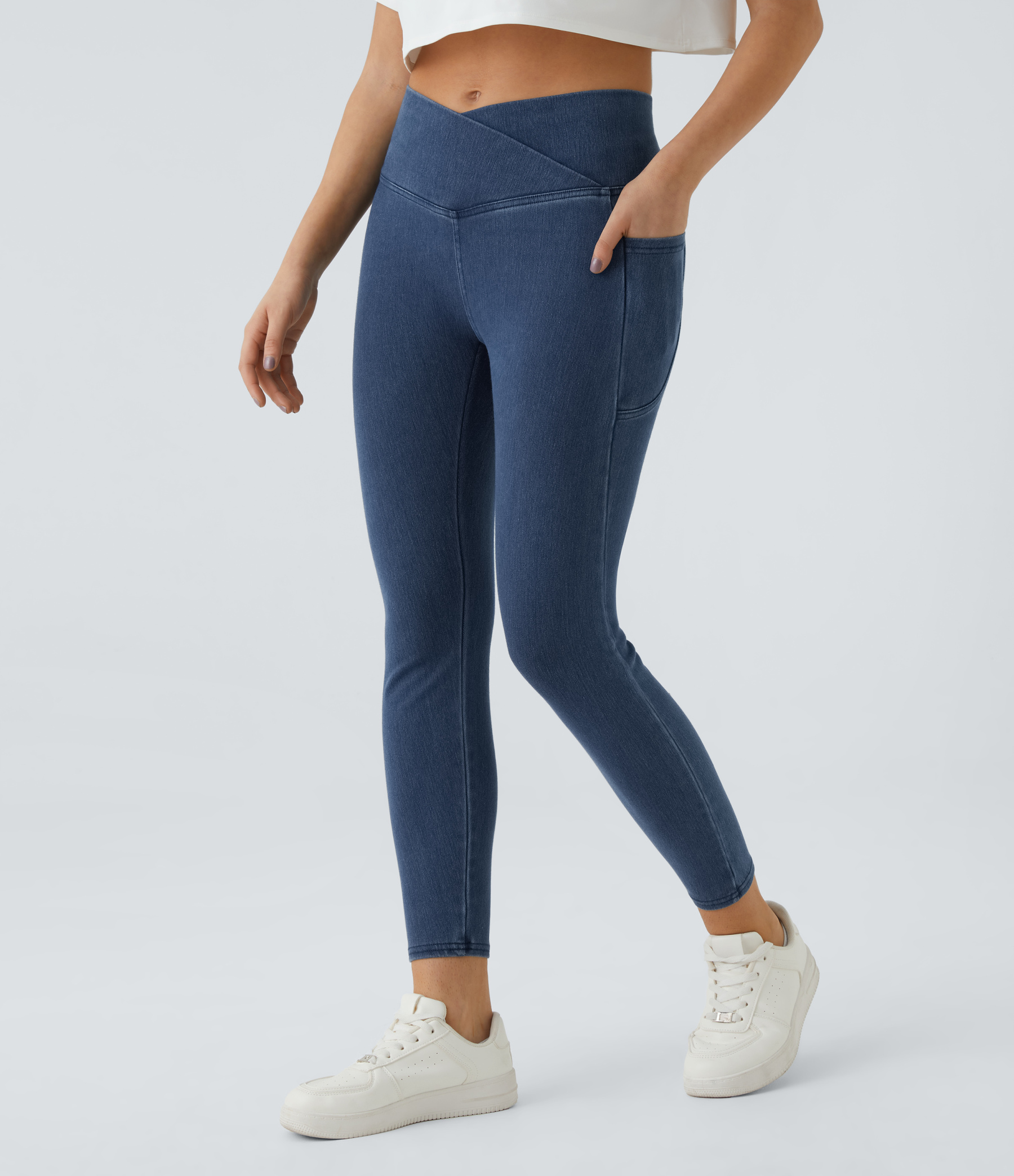 FlexCrossover Pocket Washed Denim Work Leggings