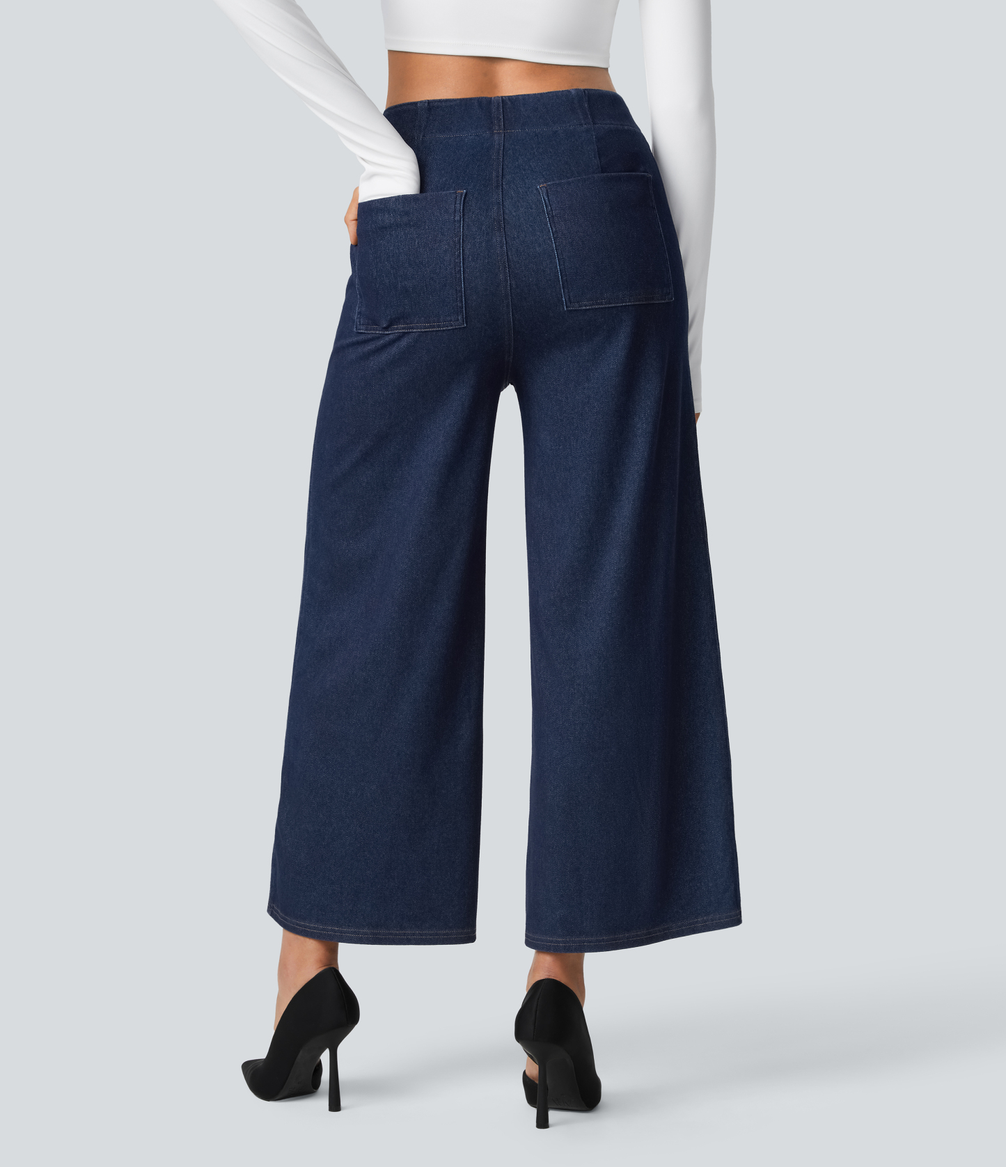 FlexHigh Waisted Pockets Washed Casual Wide Leg Jeans