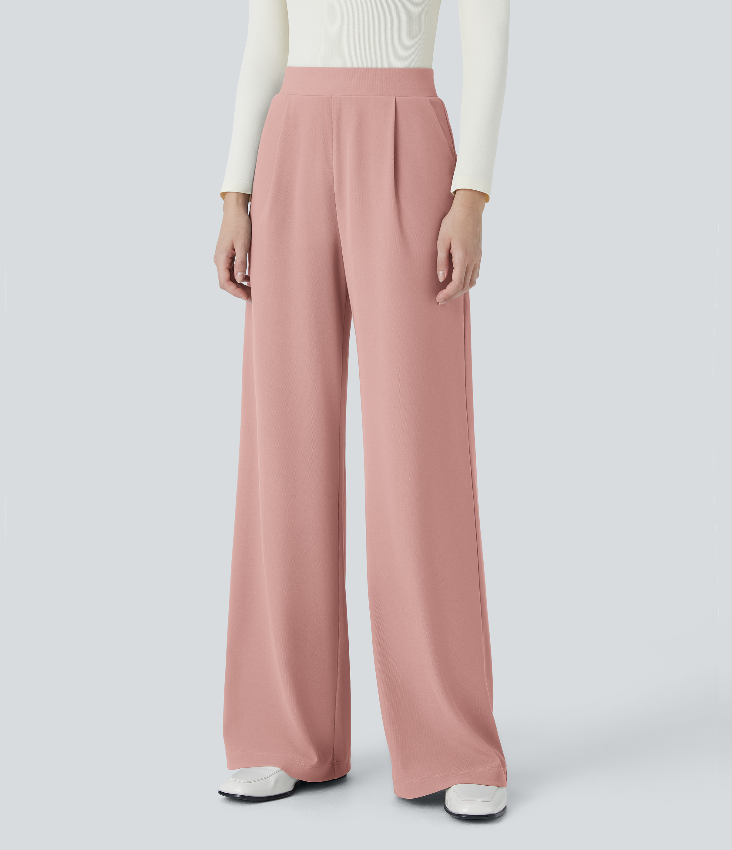 FlexHigh Waisted Body Sculpt Waist-Slimming Pocket Wide Leg Micro Waffle Work Pants