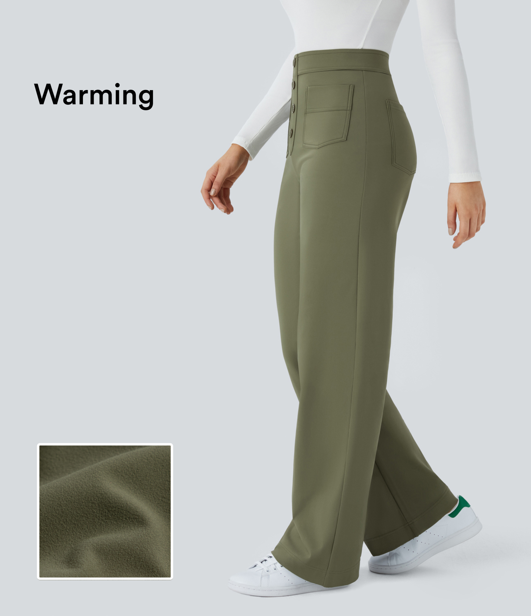 SoftlyZeroPlush Thermal High Waisted Pockets Straight Leg Casual Pants