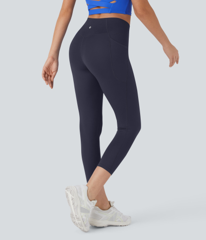 SoftlyZeroHigh Waisted Crossover Pocket Capri Yoga Leggings-UPF50+