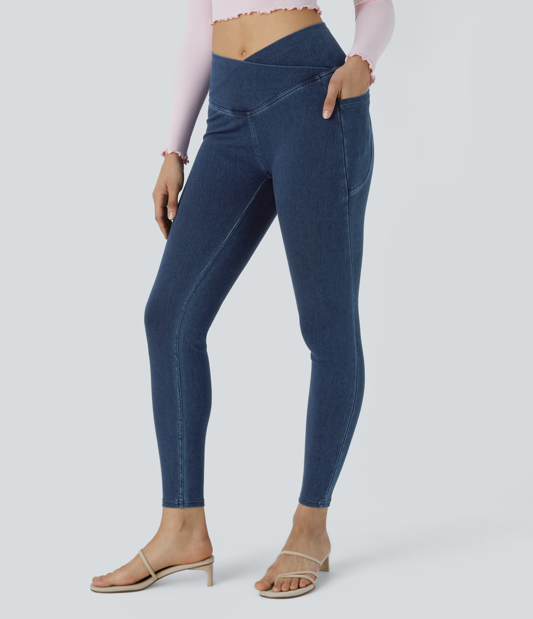 FlexCrossover Pocket Washed Denim Work Leggings