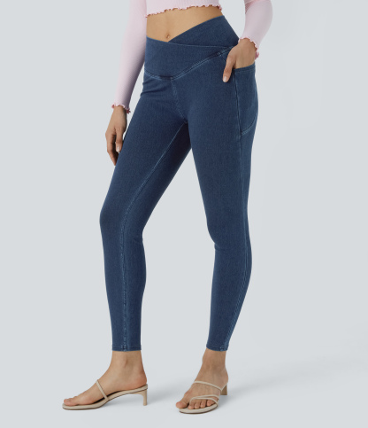 FlexCrossover Pocket Washed Denim Work Leggings