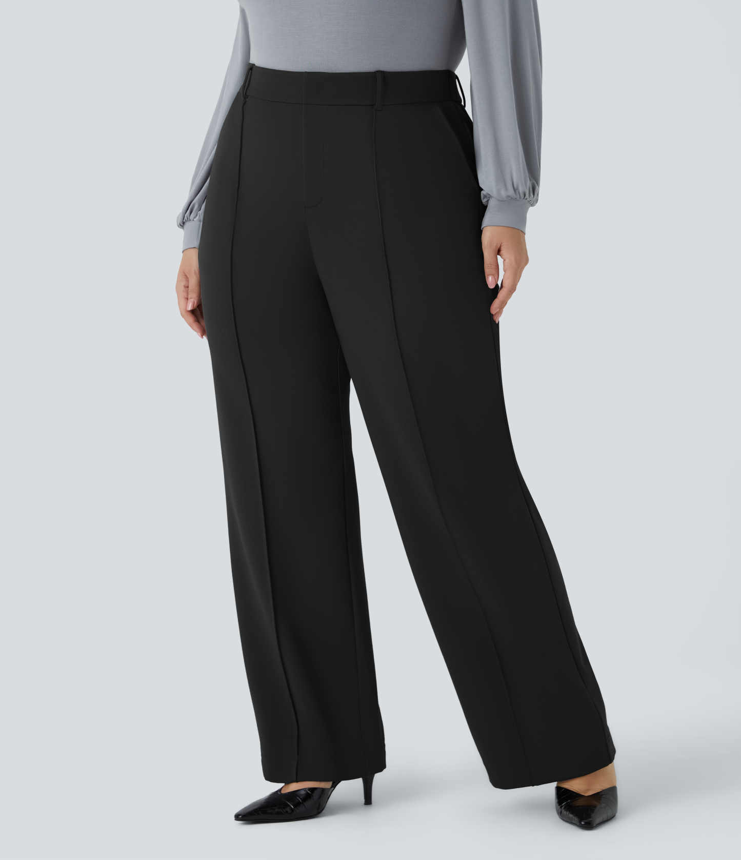 FlexHigh Waisted Zipper Pocket Straight Leg Plus Size Work Pants