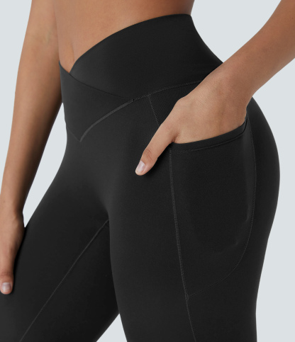 SoftlyZeroHigh Waisted Crossover Pocket Capri Yoga Leggings-UPF50+