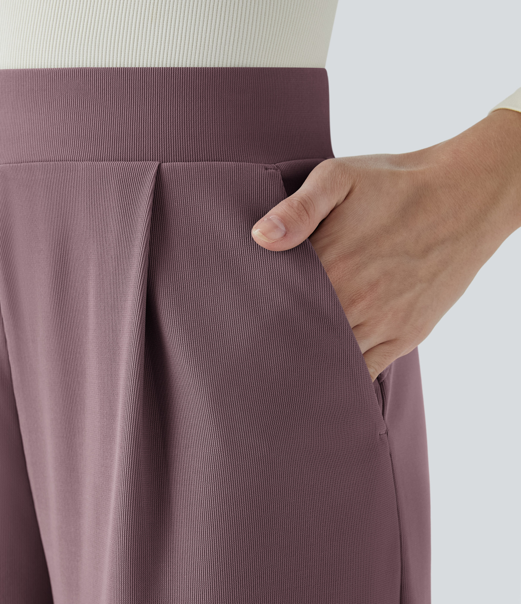 FlexHigh Waisted Body Sculpt Waist-Slimming Pocket Wide Leg Micro Waffle Work Pants