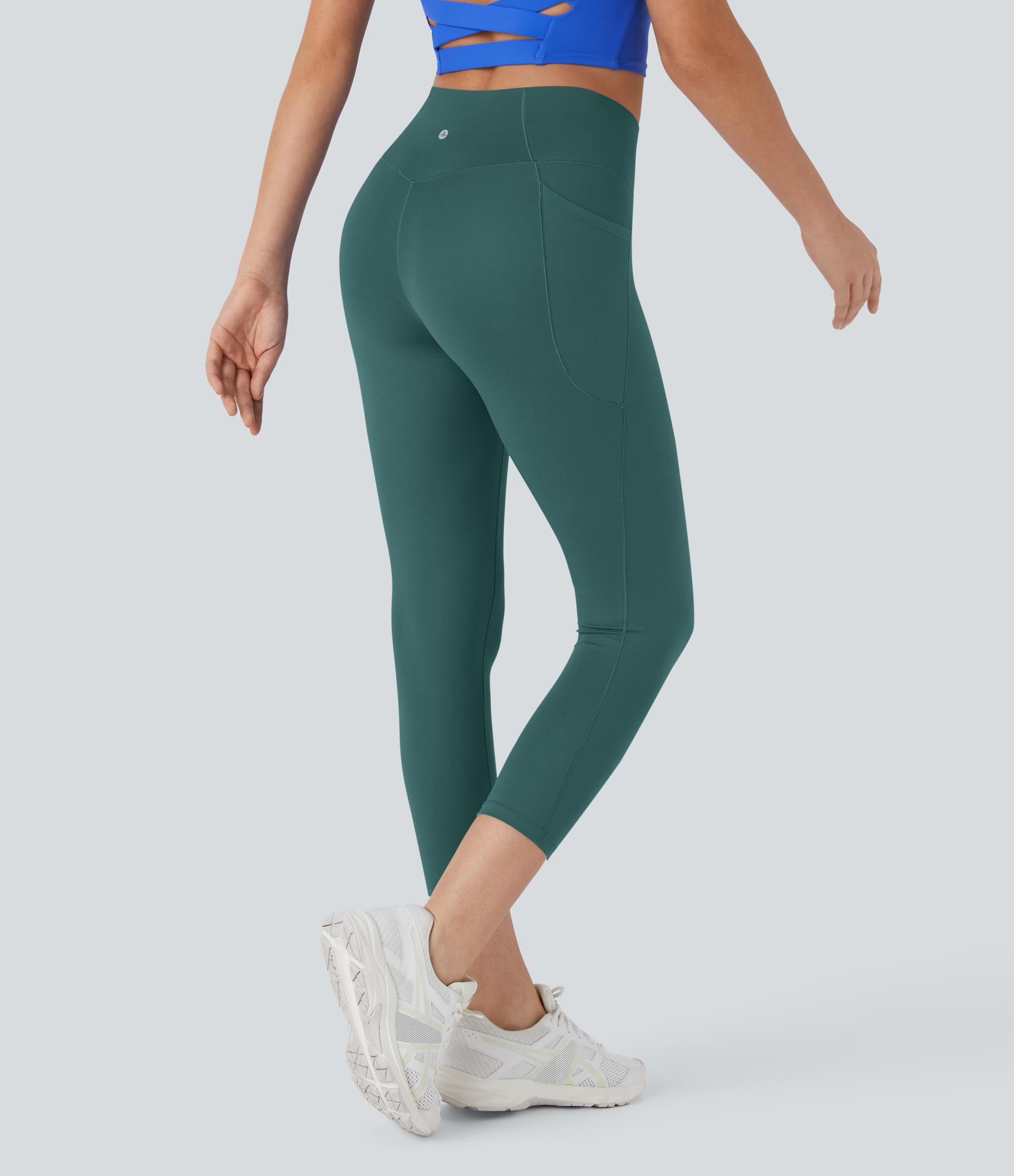 SoftlyZeroHigh Waisted Crossover Pocket Capri Yoga Leggings-UPF50+