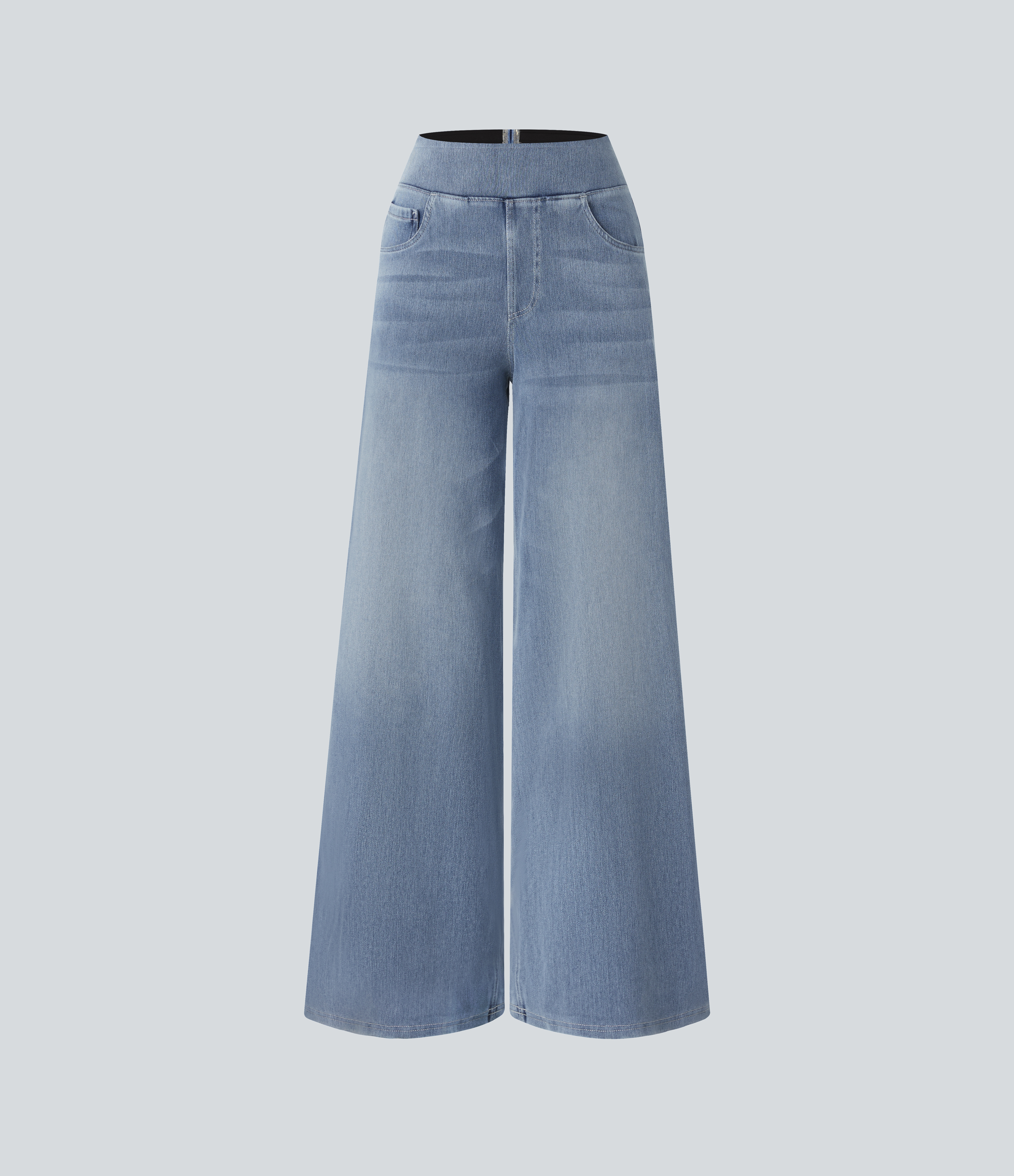 FlexHigh Waisted Pockets Baggy Wide Leg Washed Casual Jeans