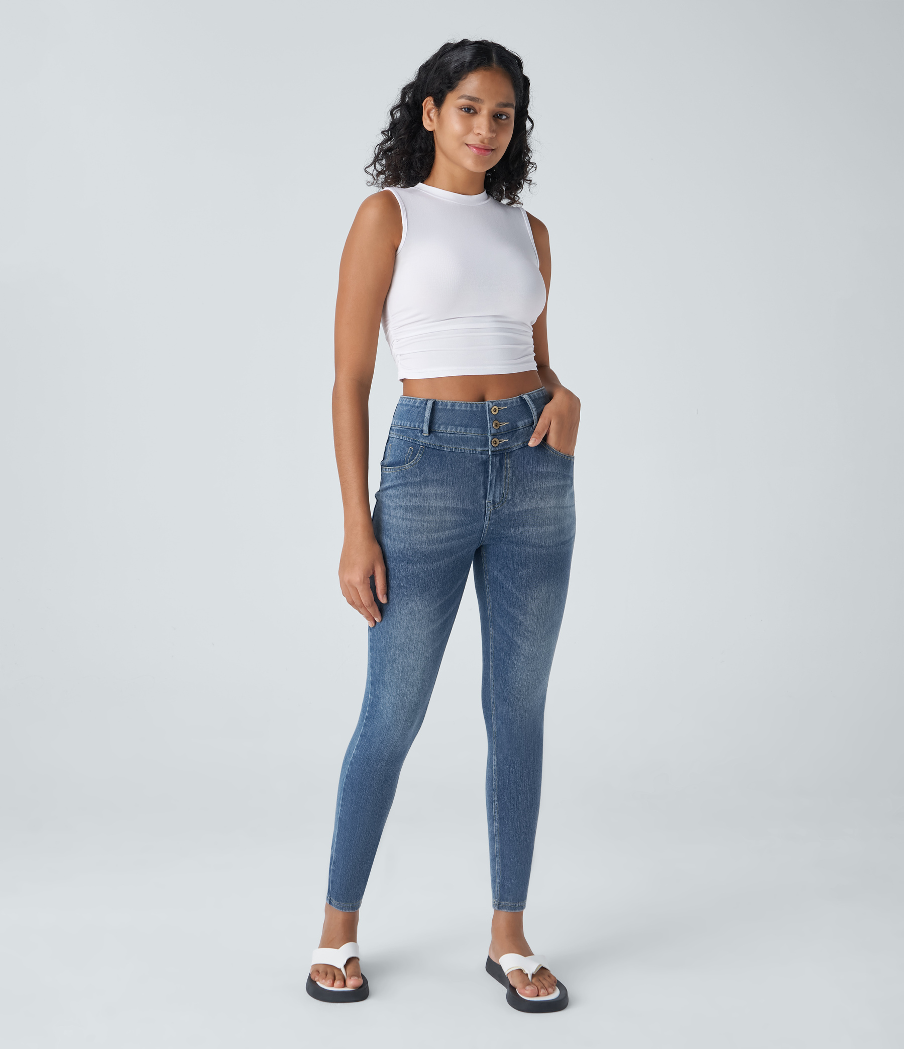 FlexHigh Waisted Zipper Pockets Casual Skinny Jeans