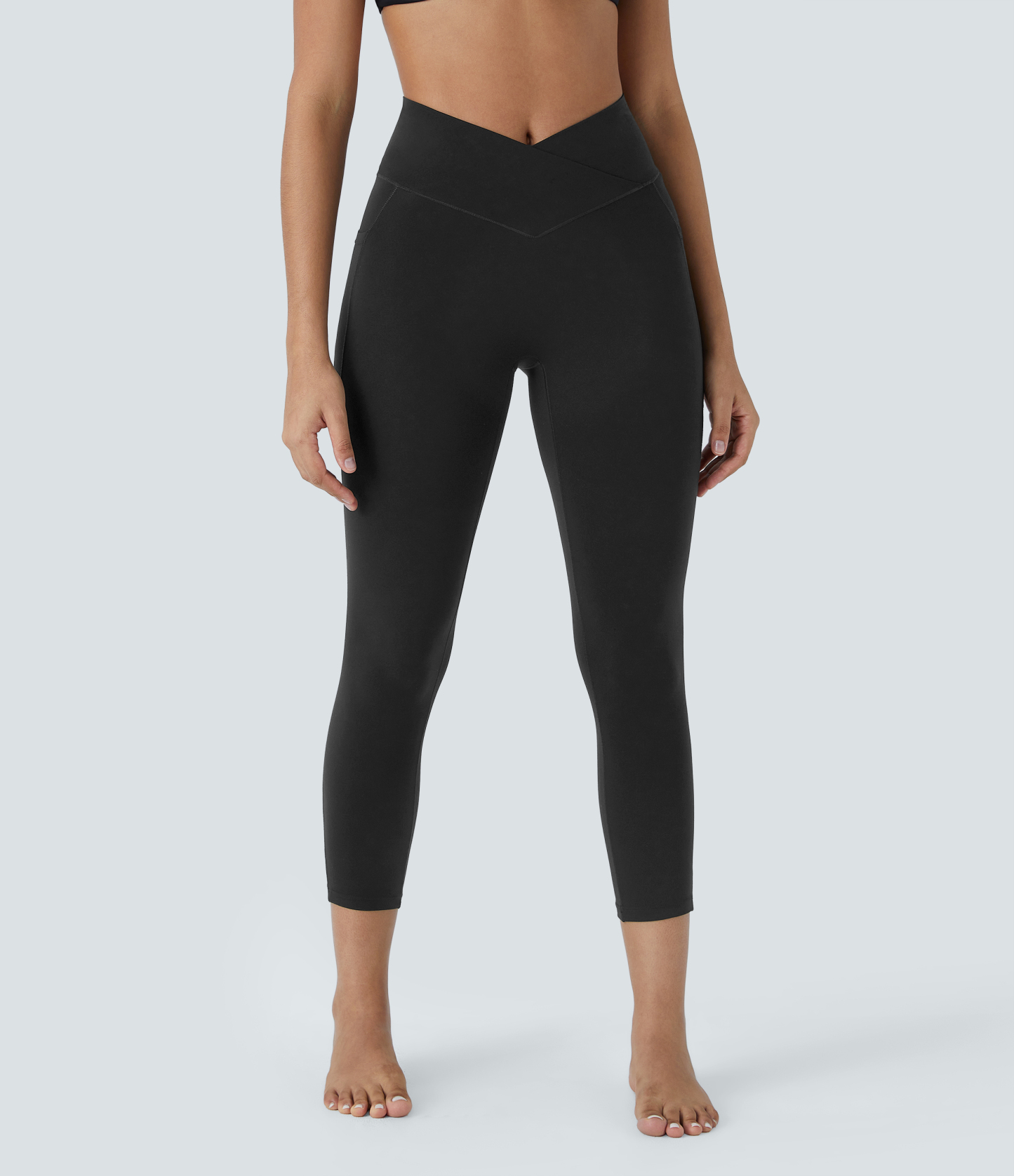 SoftlyZeroHigh Waisted Crossover Pocket Capri Yoga Leggings-UPF50+
