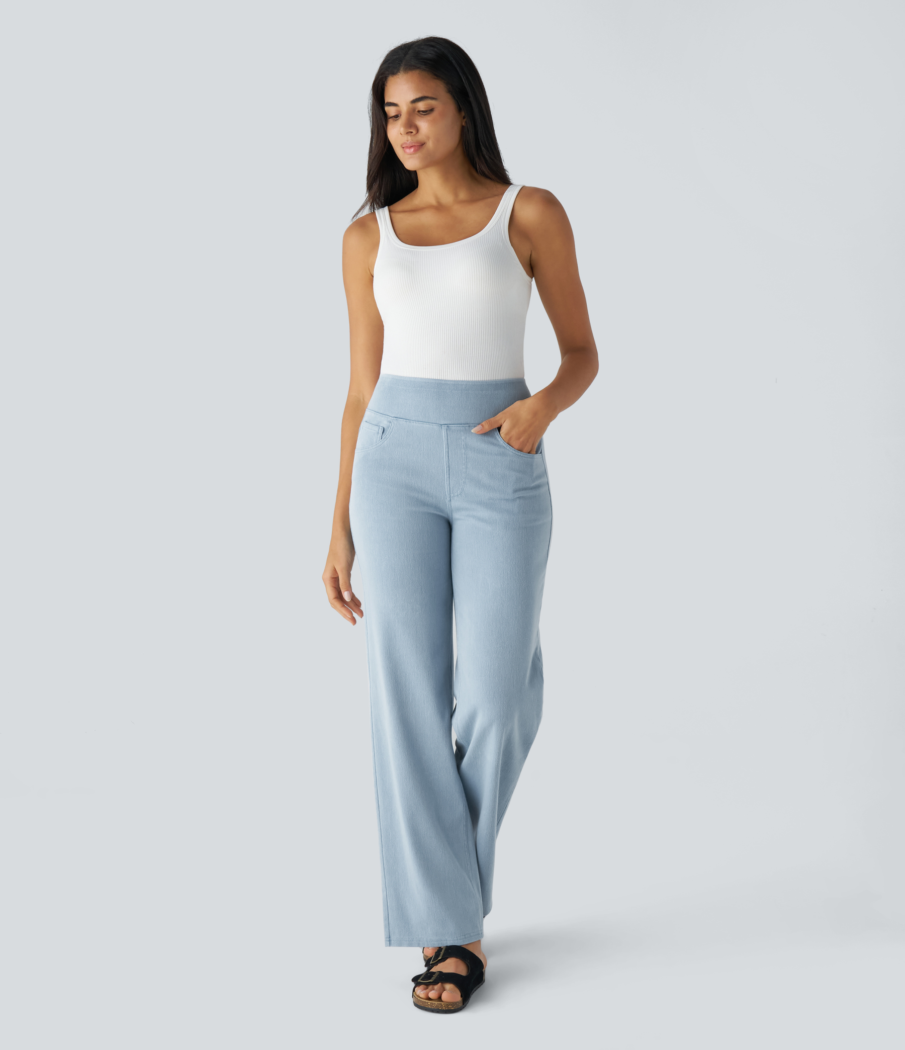 FlexHigh Waisted Pockets Straight Leg Work Jeans