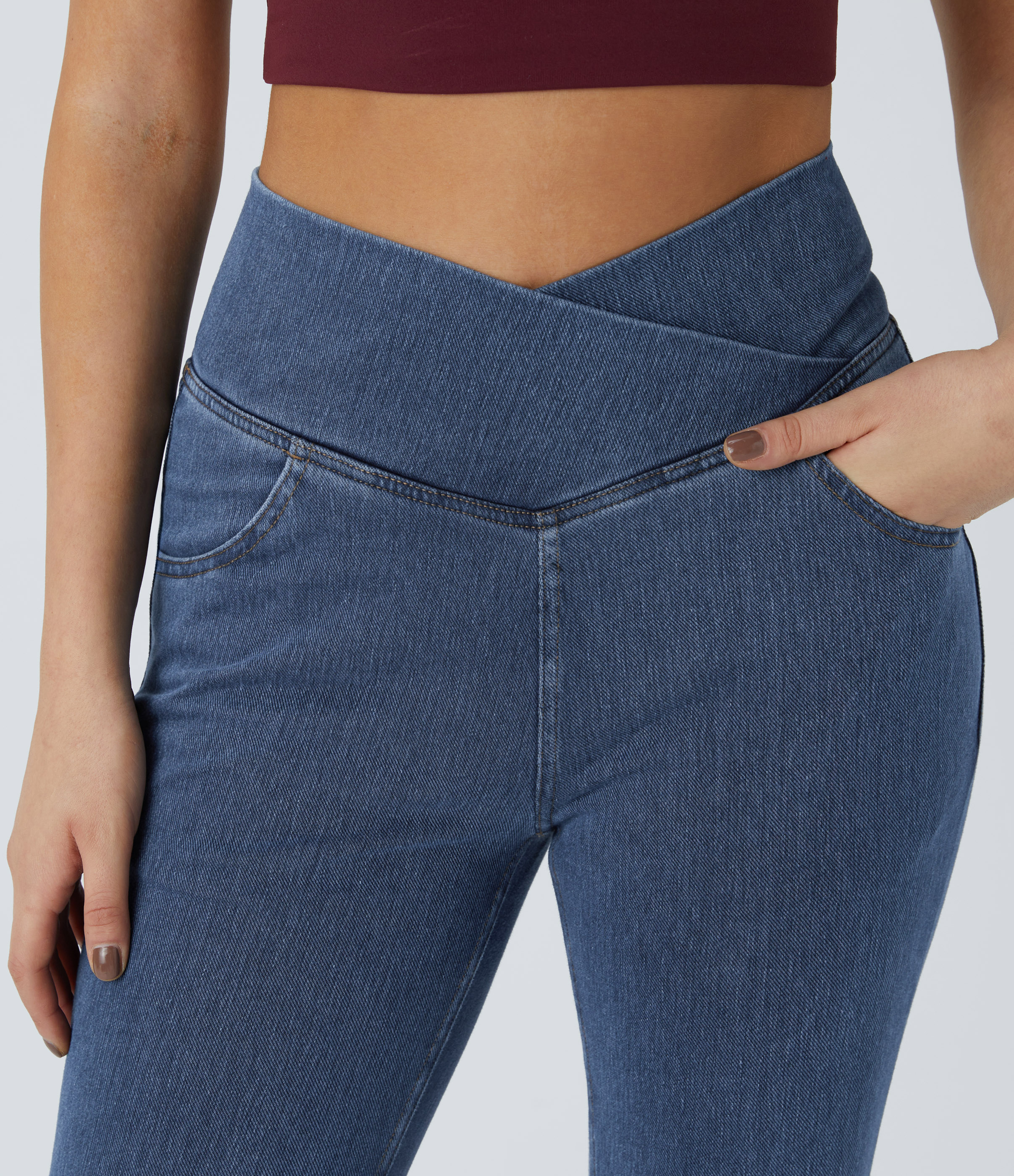 FlexHigh Waisted Crossover Pocket Washed Casual Jeans