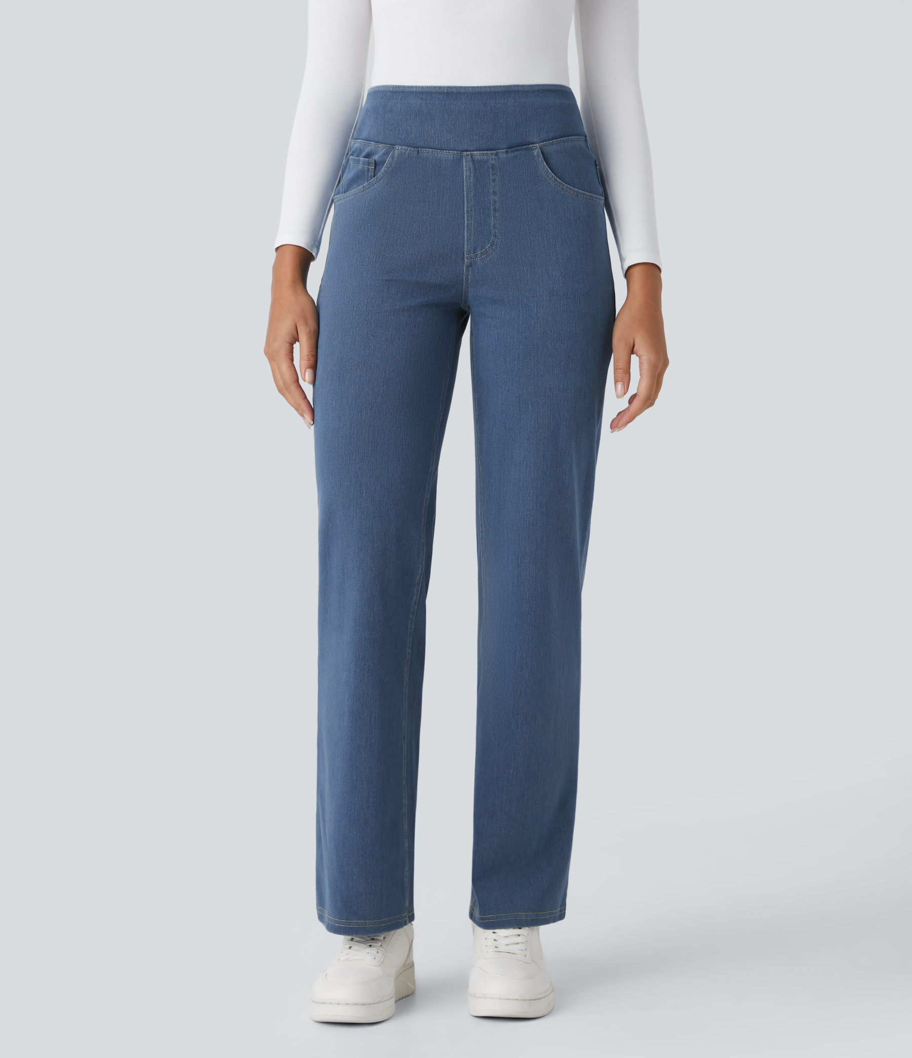 FlexHigh Waisted Pockets Straight Leg Work Jeans