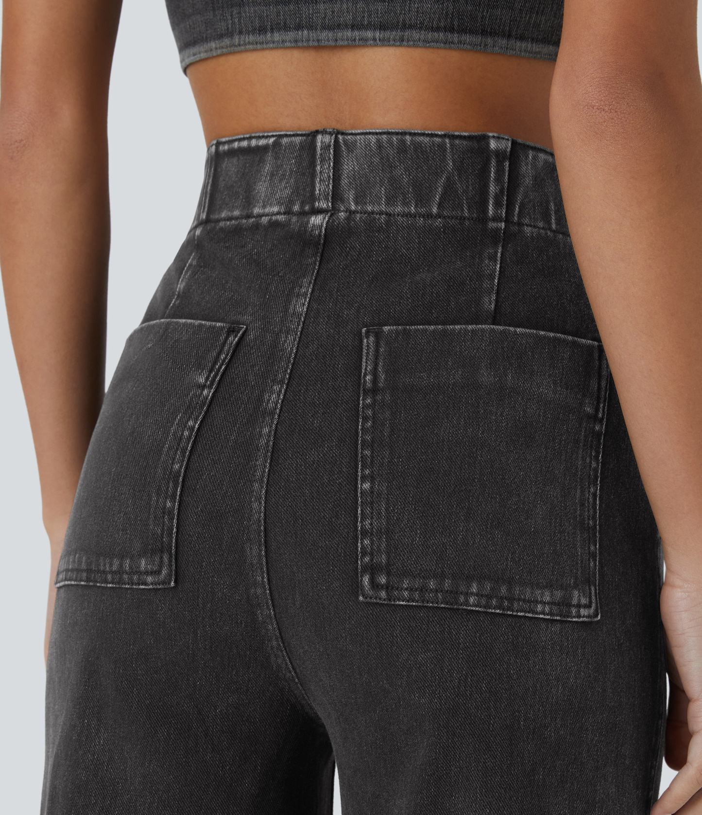 FlexHigh Waisted Pockets Washed Casual Wide Leg Jeans