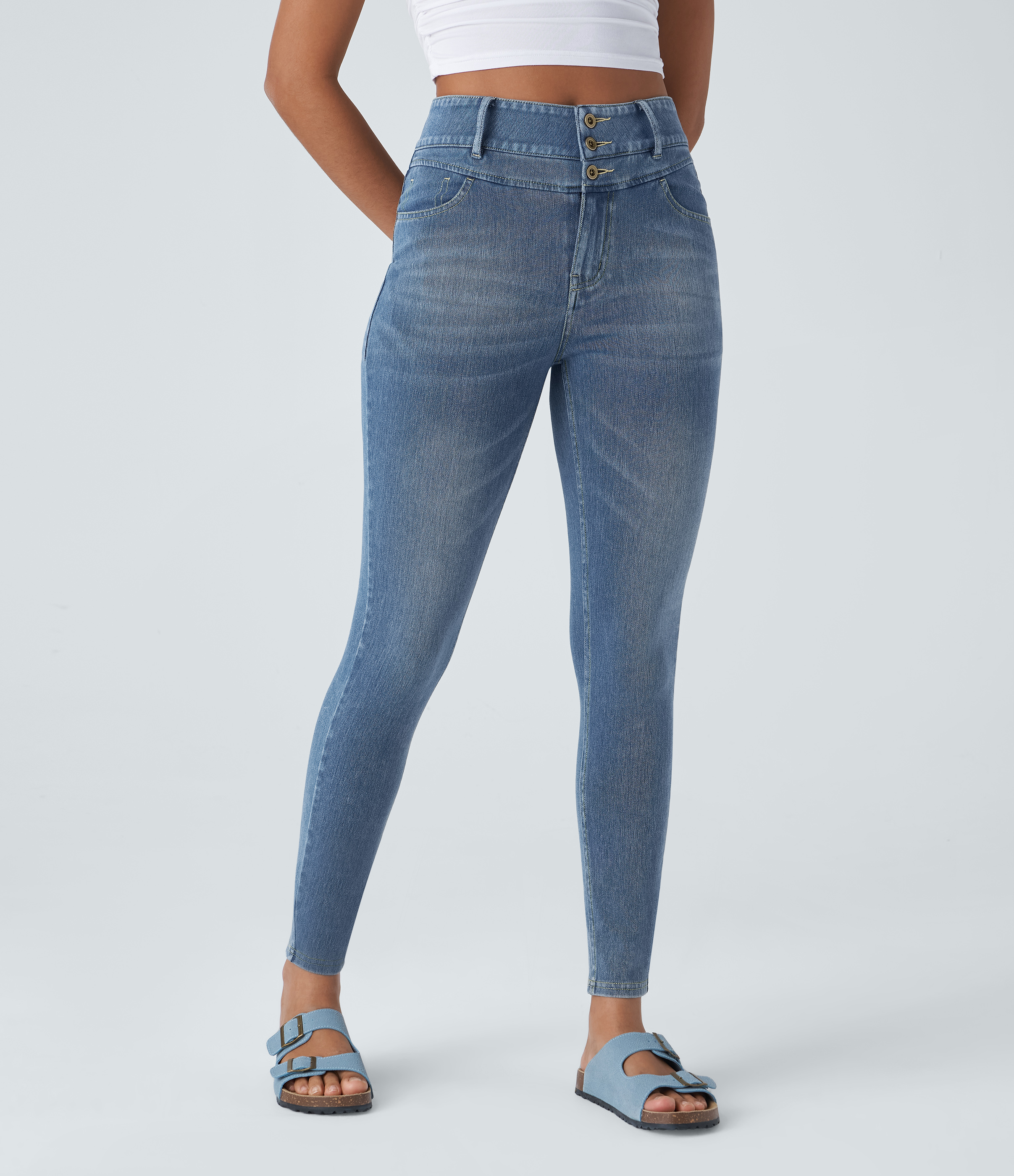 FlexHigh Waisted Zipper Pockets Casual Skinny Jeans