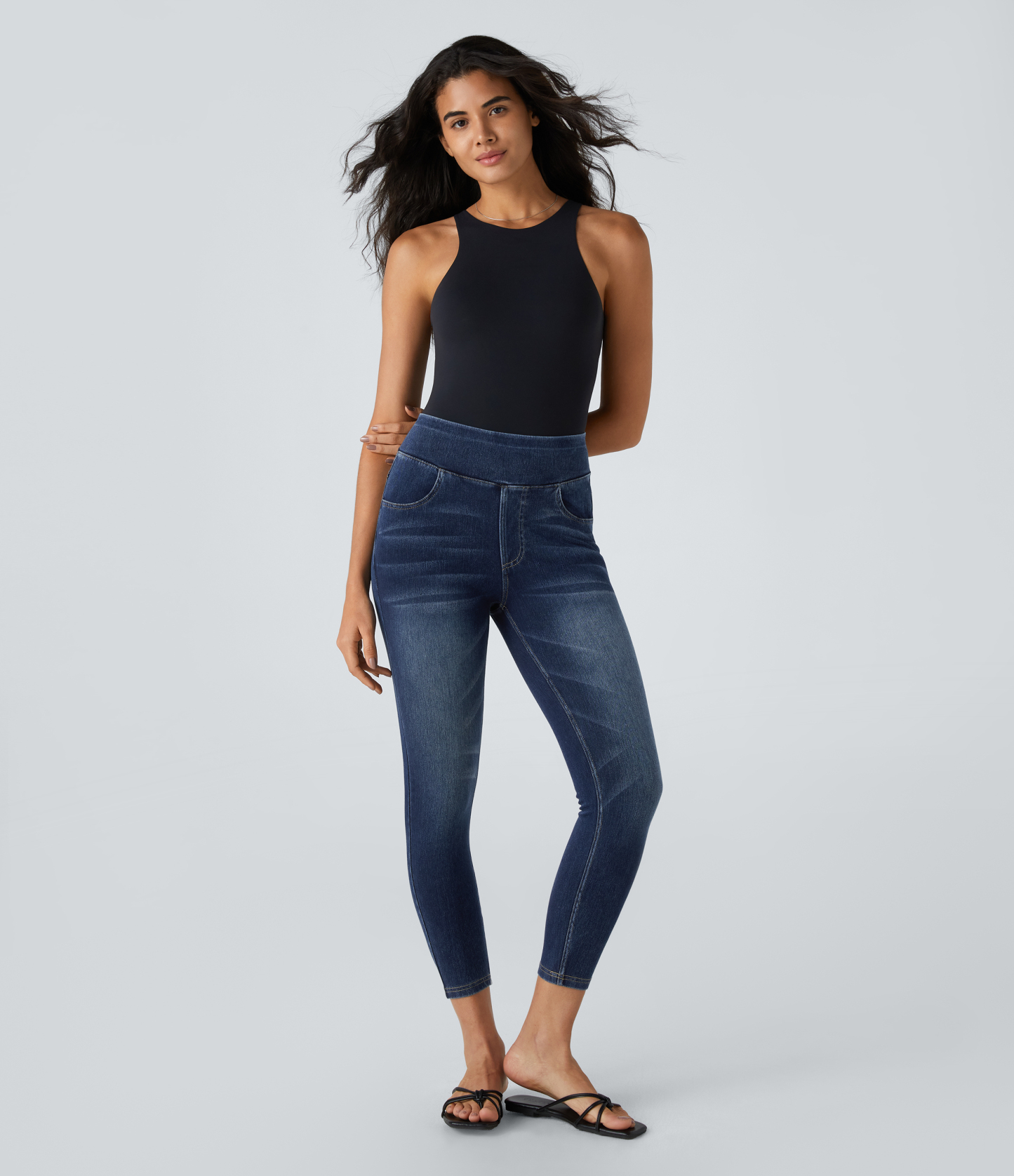 FlexHigh Waisted Pockets Denim Casual Leggings