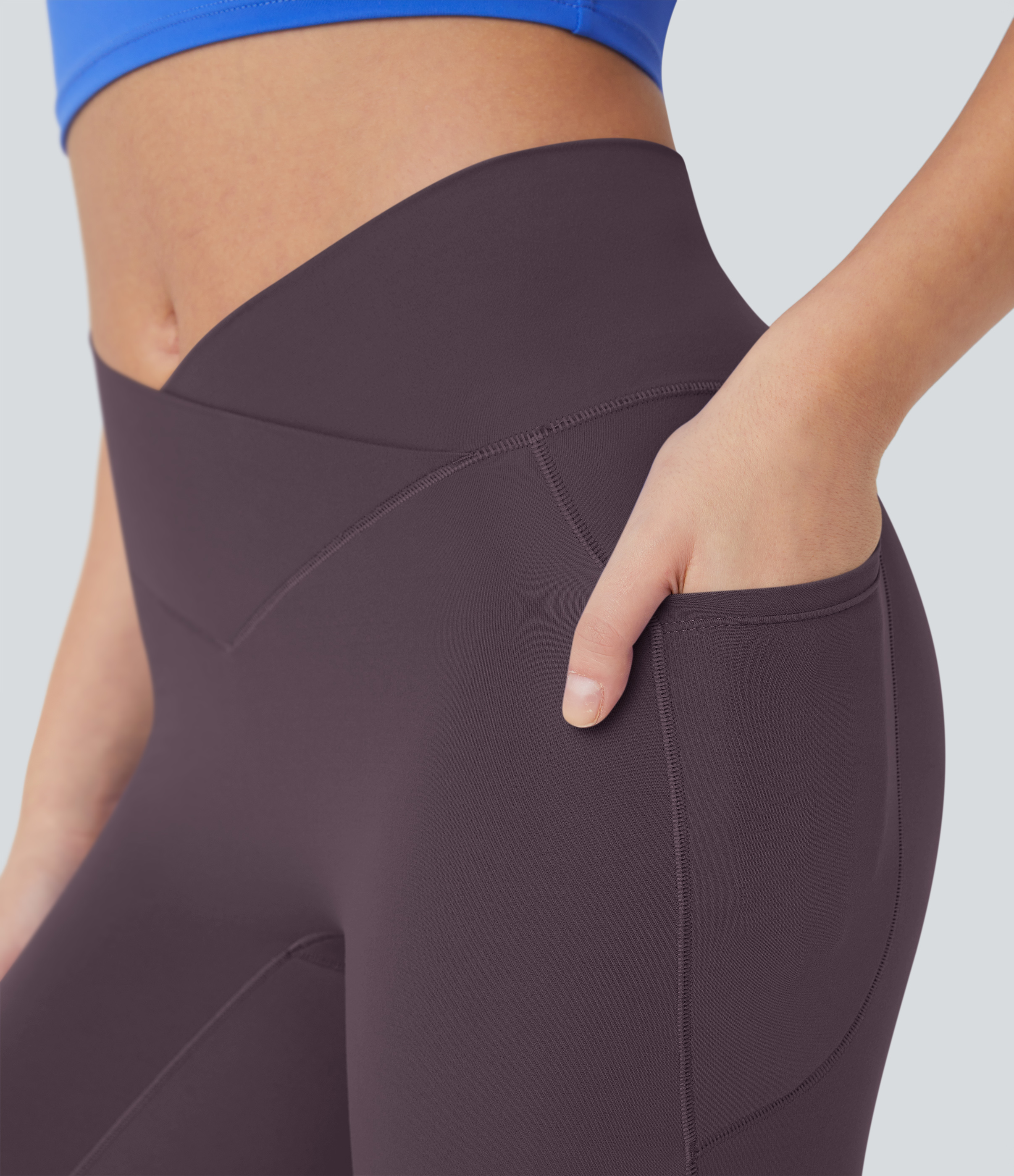 SoftlyZeroHigh Waisted Crossover Pocket Capri Yoga Leggings-UPF50+