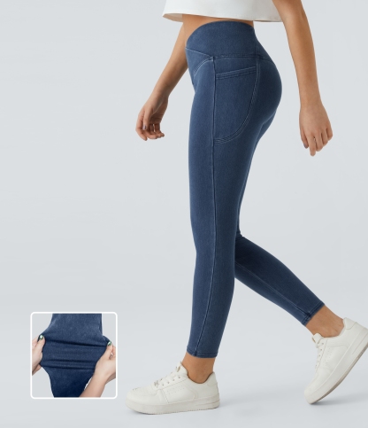 FlexCrossover Pocket Washed Denim Work Leggings