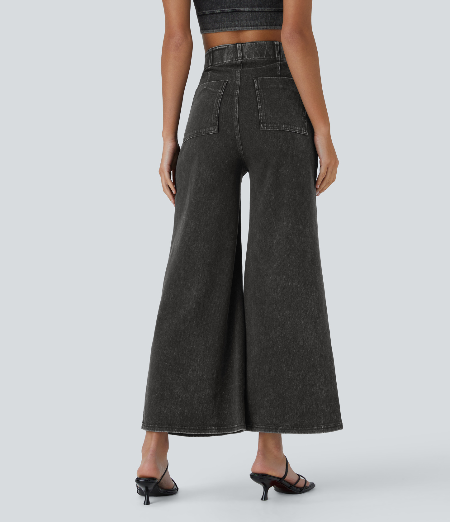 FlexHigh Waisted Pockets Washed Casual Wide Leg Jeans