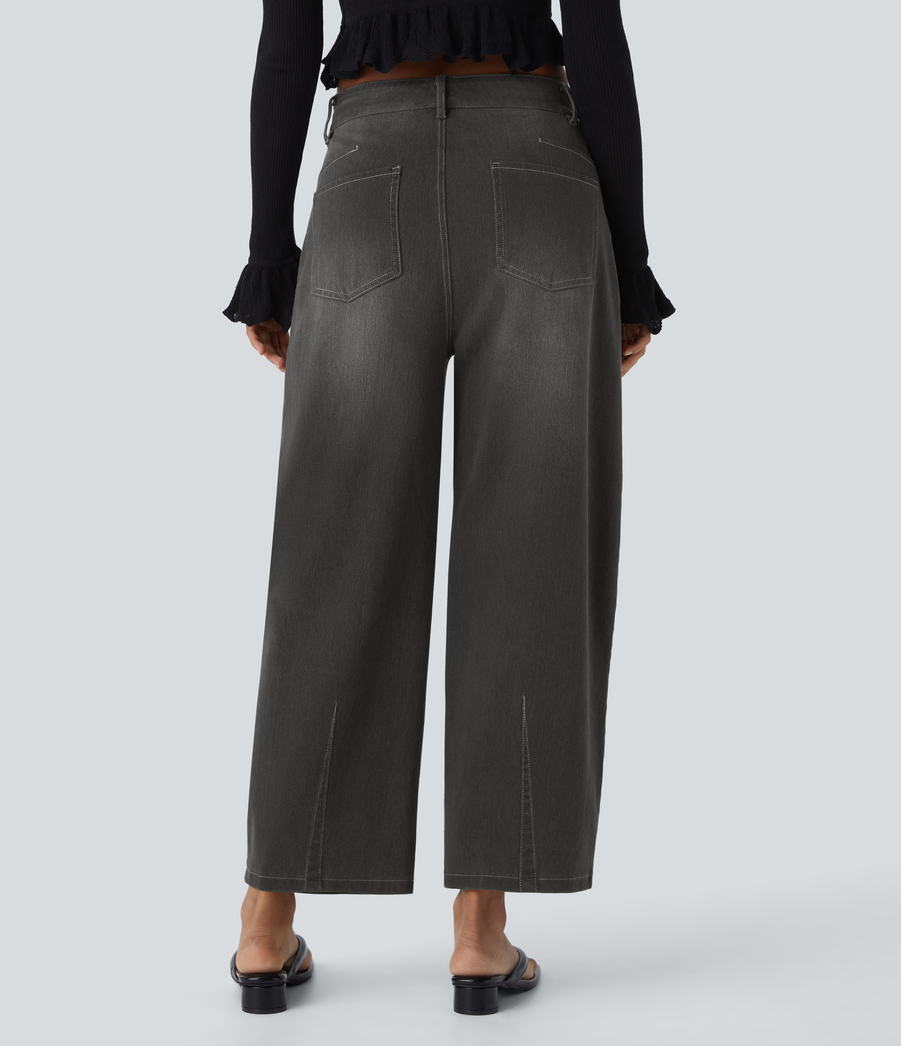 FlexMid Rise Pockets Barrel Leg Casual Jeans