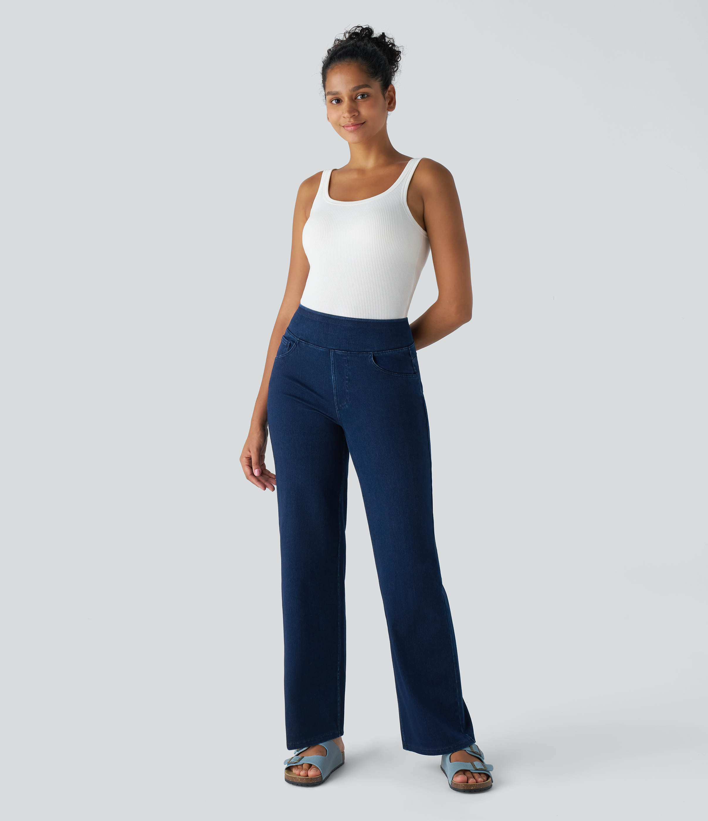 FlexHigh Waisted Pockets Straight Leg Work Jeans