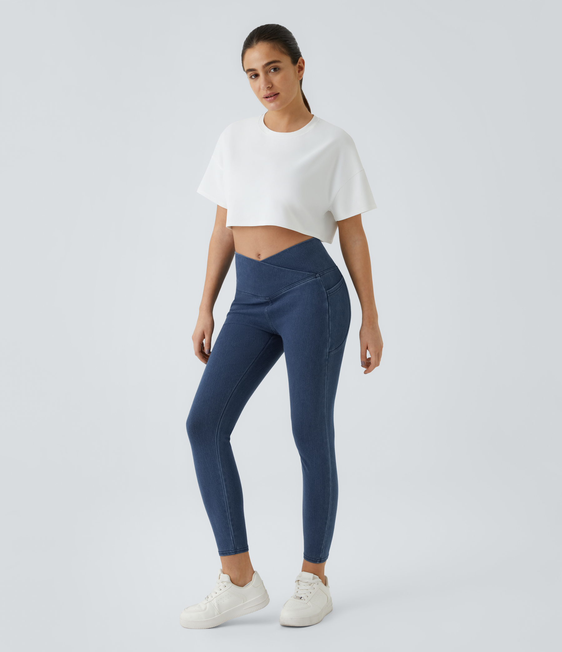 FlexCrossover Pocket Washed Denim Work Leggings