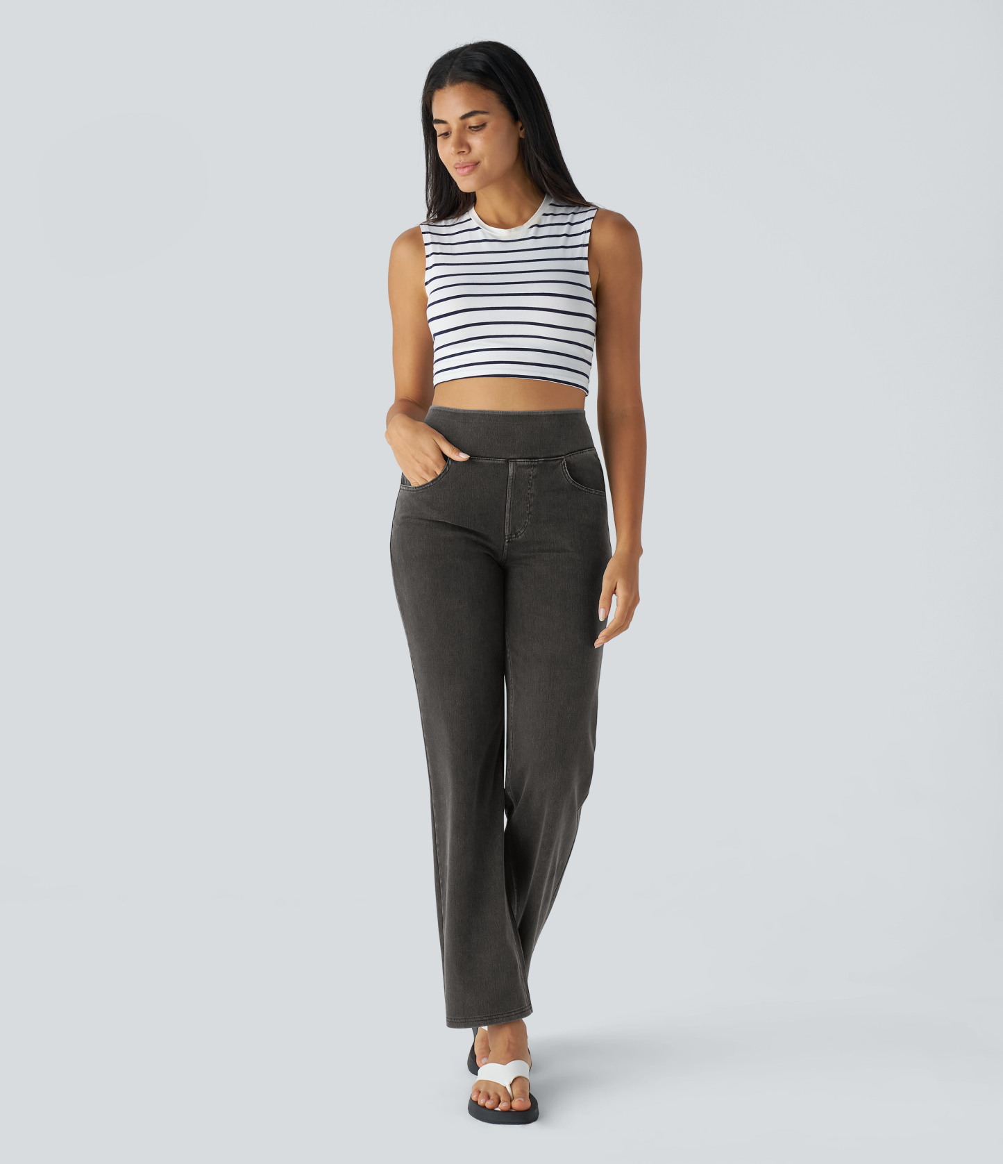 FlexHigh Waisted Pockets Straight Leg Work Jeans