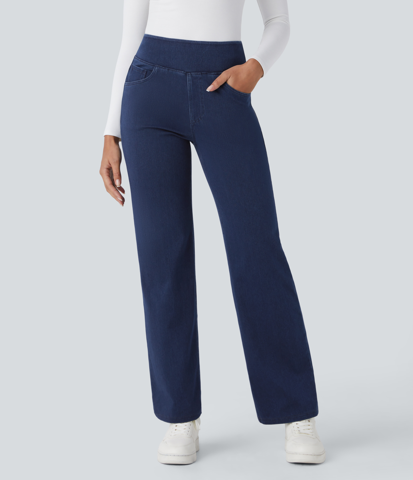 FlexHigh Waisted Pockets Straight Leg Work Jeans