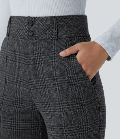 FlexHigh Waisted Decorative Pocket Houndstooth Plaid Work Flare Pants
