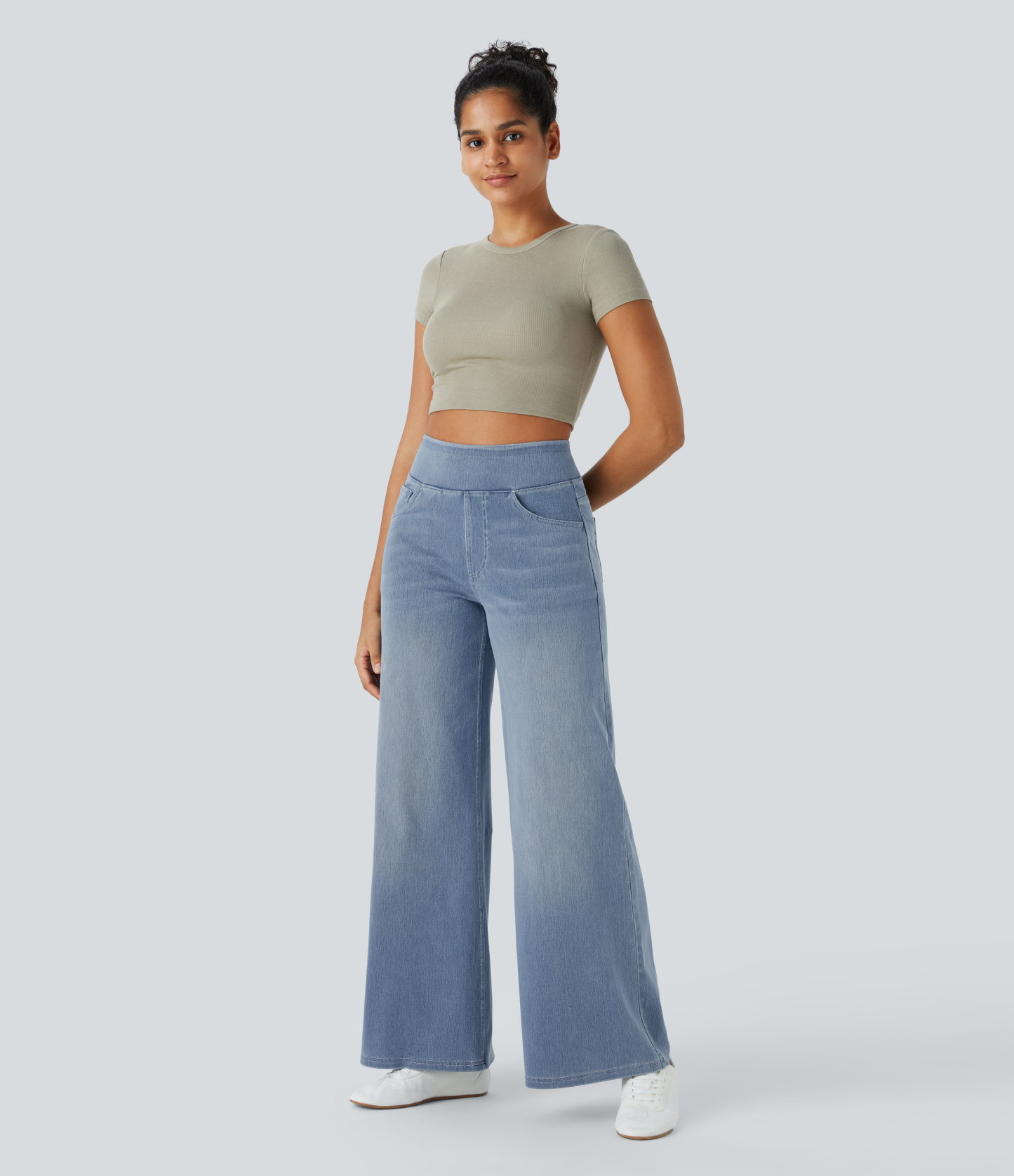 FlexHigh Waisted Pockets Baggy Wide Leg Washed Casual Jeans