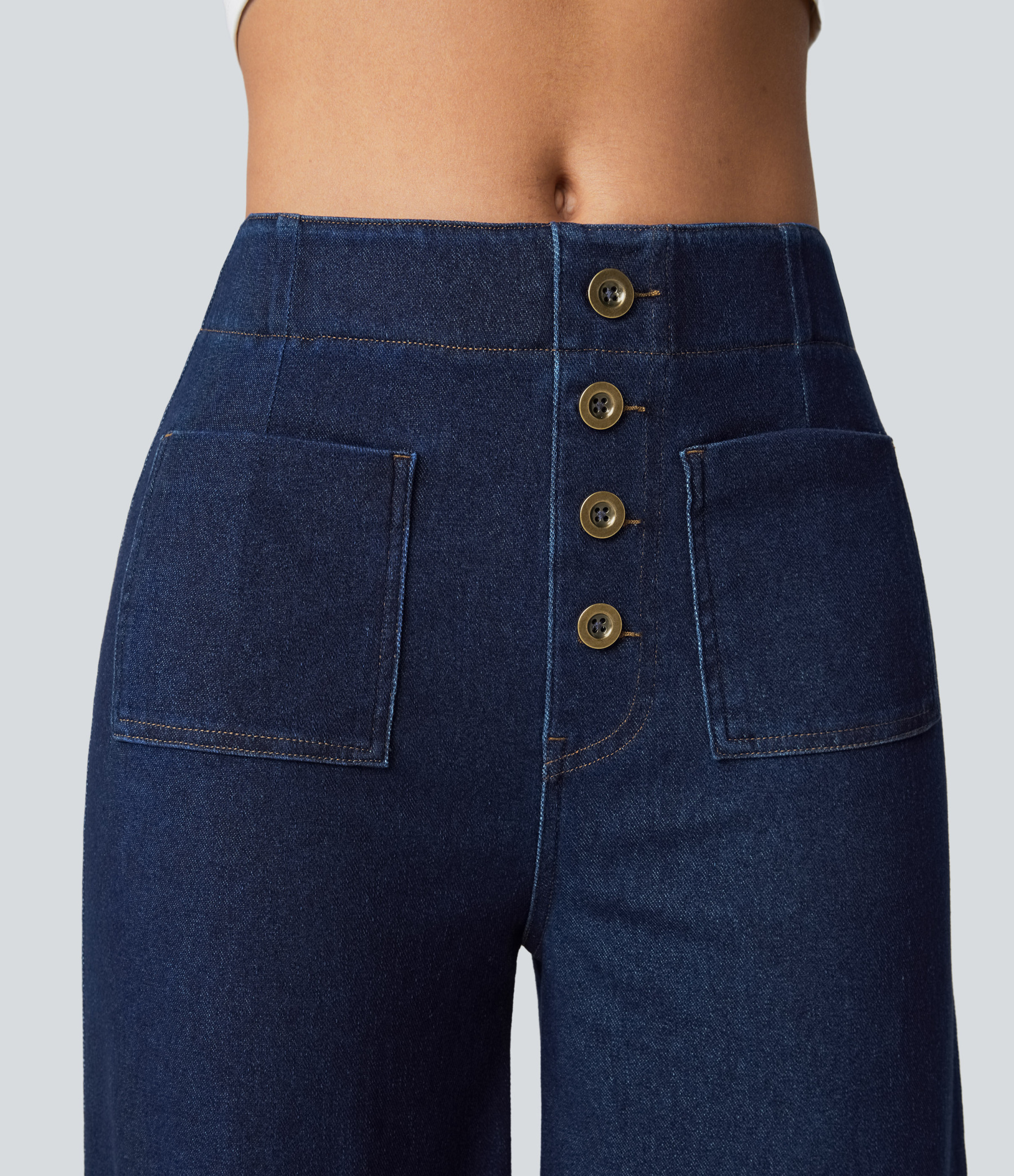 FlexHigh Waisted Pockets Washed Casual Wide Leg Jeans