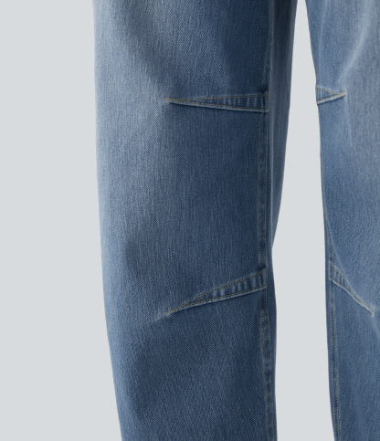 FlexMid Rise Pockets Barrel Leg Casual Jeans