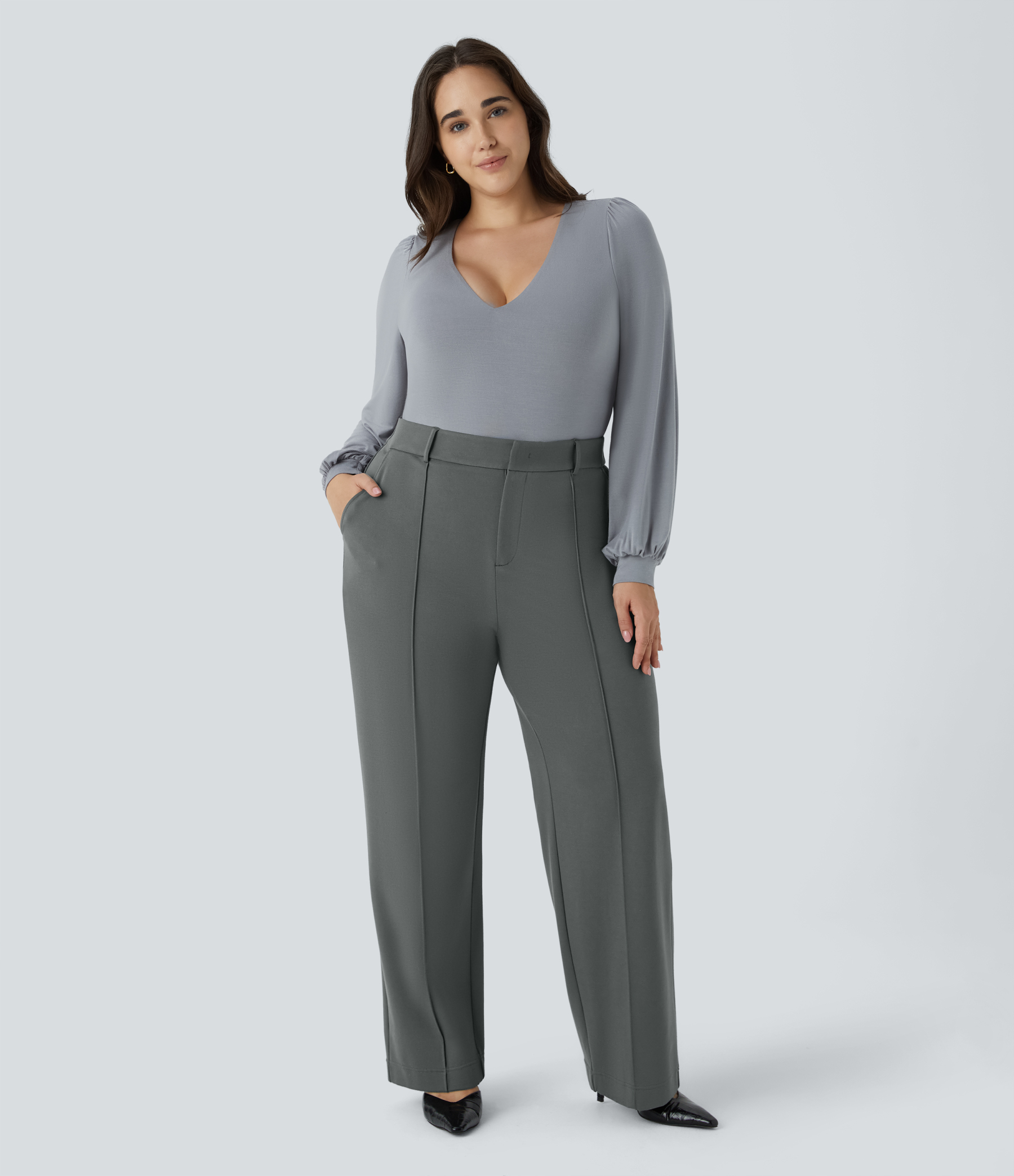 FlexHigh Waisted Zipper Pocket Straight Leg Plus Size Work Pants