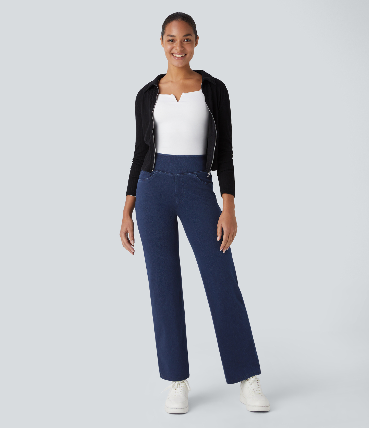 FlexHigh Waisted Pockets Straight Leg Work Jeans
