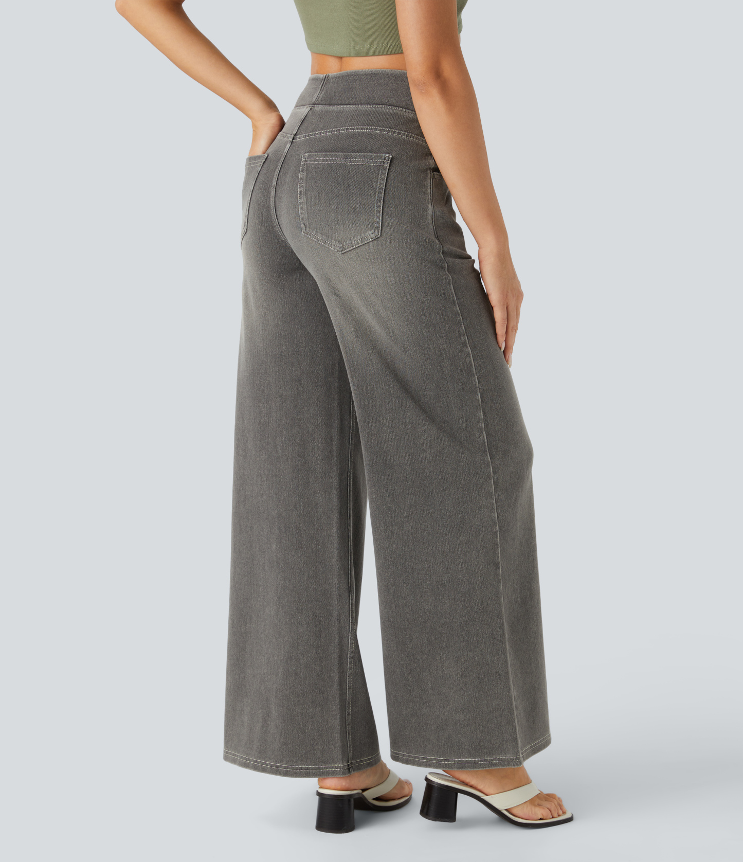 FlexHigh Waisted Pockets Baggy Wide Leg Washed Casual Jeans