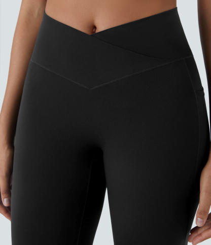 SoftlyZeroHigh Waisted Crossover Pocket Capri Yoga Leggings-UPF50+