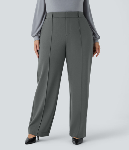 FlexHigh Waisted Zipper Pocket Straight Leg Plus Size Work Pants
