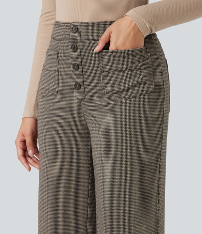 FlexHigh Waisted Houndstooth Straight Leg Work Pants with Pockets
