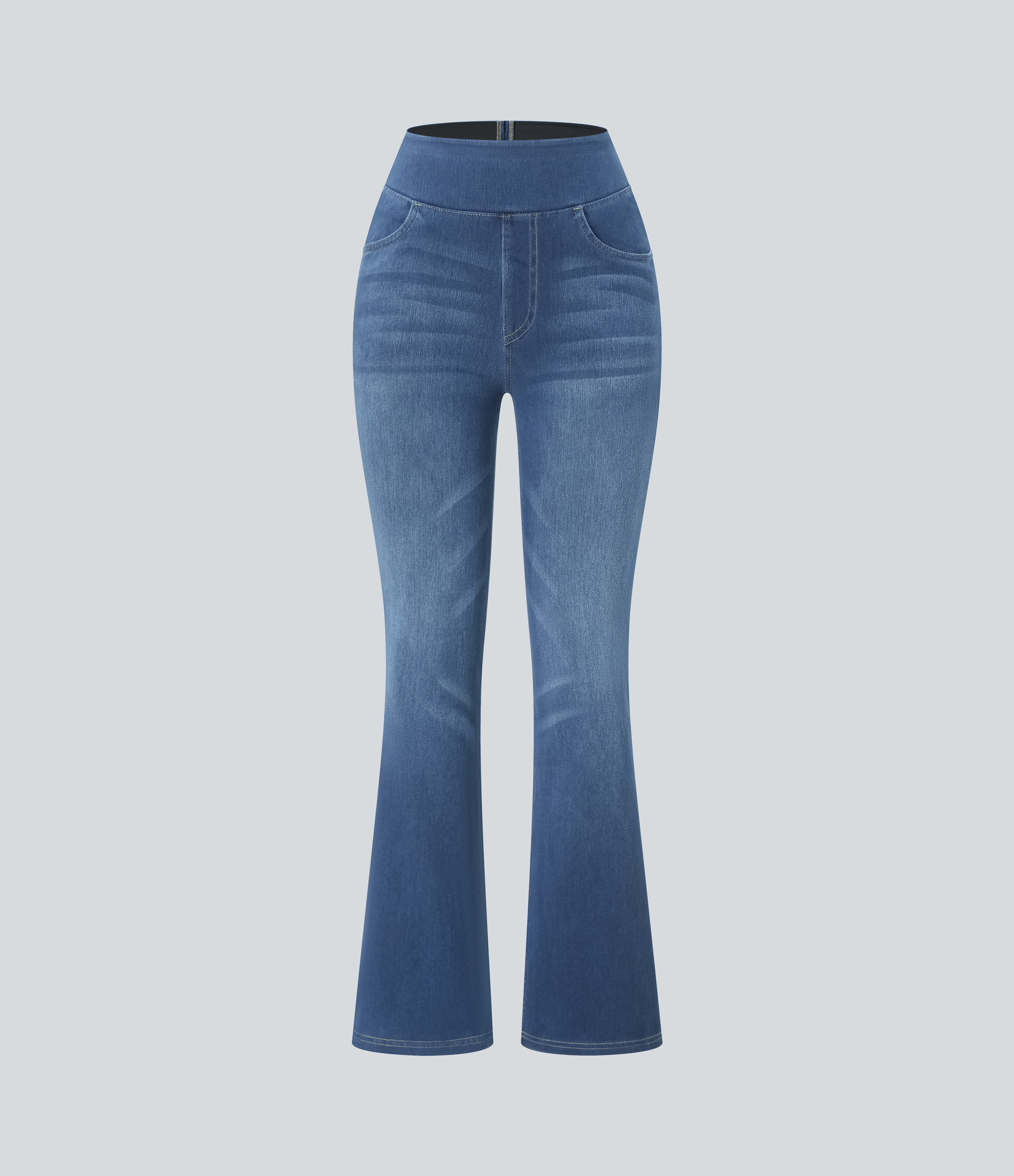 FlexHigh Waisted Pockets Washed Casual Bootcut Jeans