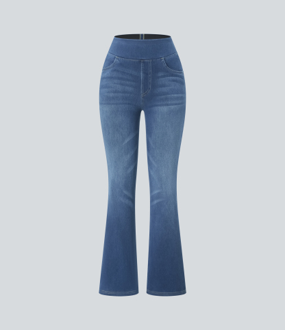 FlexHigh Waisted Pockets Washed Casual Bootcut Jeans