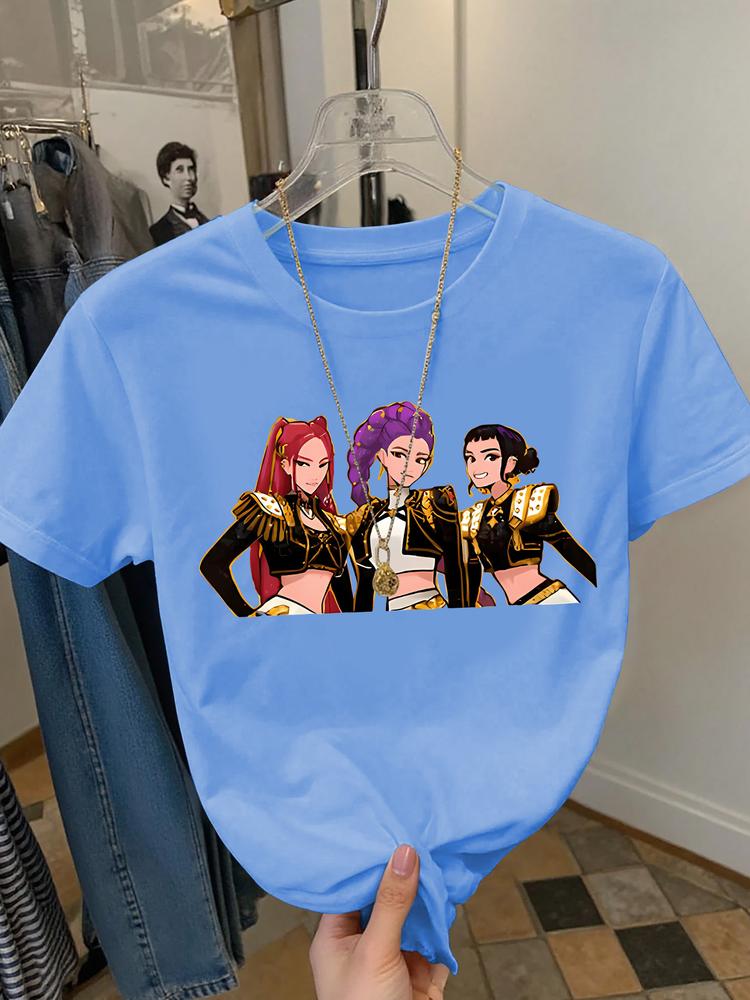 Girls Summer Fashion Anime Print Short Sleeve T-Shirt, Casual Outdoor Wear, Comfortable Fitted Cartoon Pattern Tee