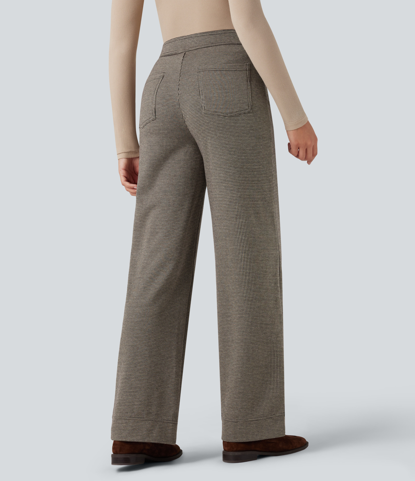FlexHigh Waisted Houndstooth Straight Leg Work Pants with Pockets