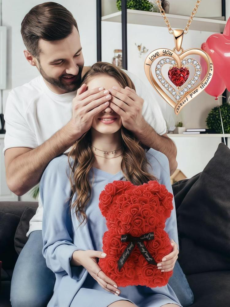 Rose Bear & Heart Shaped Pendant Necklace Gift Box, Fashion Jewelry for Party, Daily Decor, Trendy All-match & Exquisite Jewelry for Birthday Gift