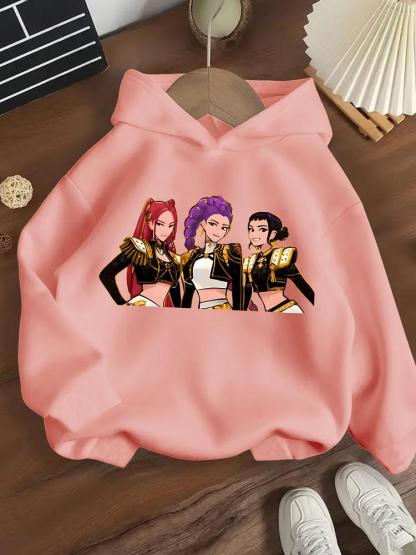 Girls' Spring & Fall Fashion Hoodie, Creative Anime Print Long Sleeve Pullover, Casual Comfortable Trendy Sweatshirt
