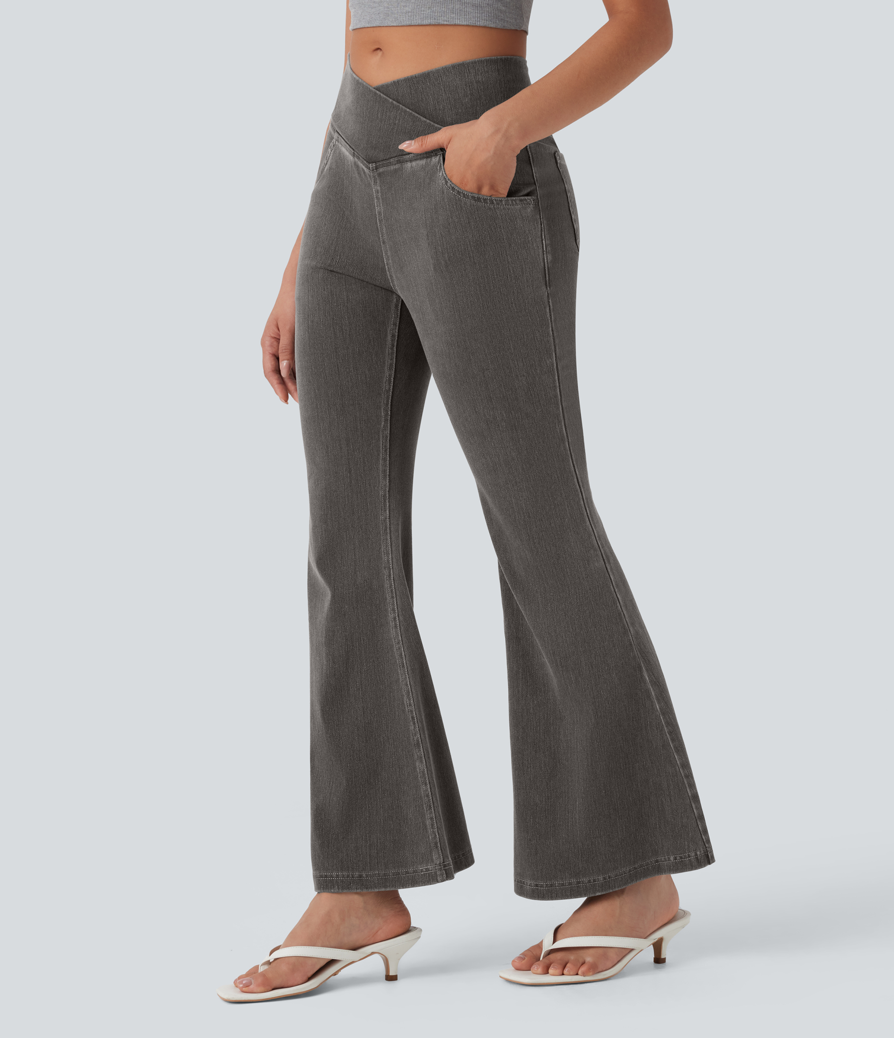 FlexHigh Waisted Crossover Pocket Washed Casual Jeans